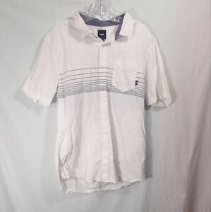 Vans White Striped Button Down Short Sleeve Shirt Size L